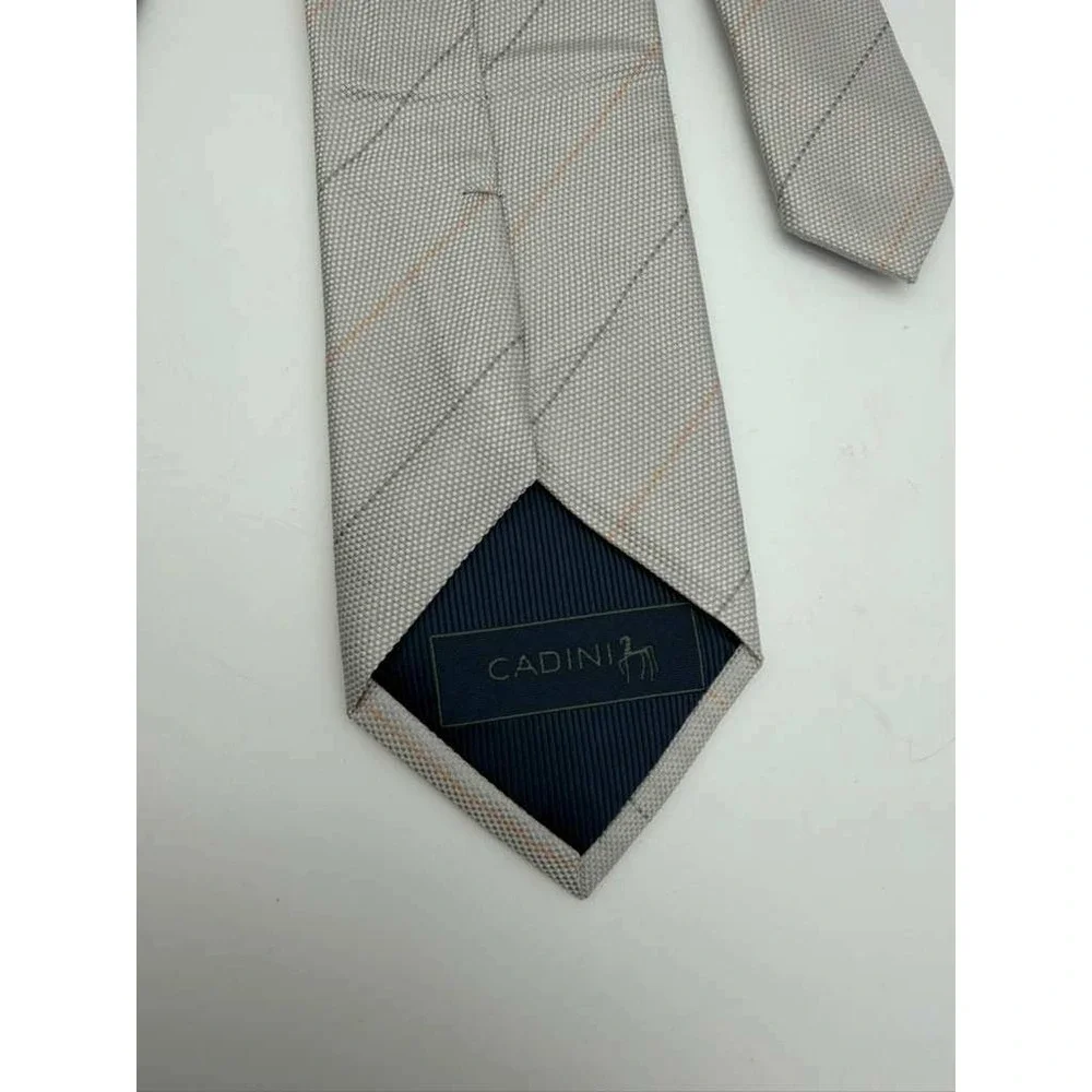 Cadini Silk Tie – Silver Geometric Pattern – Brand New